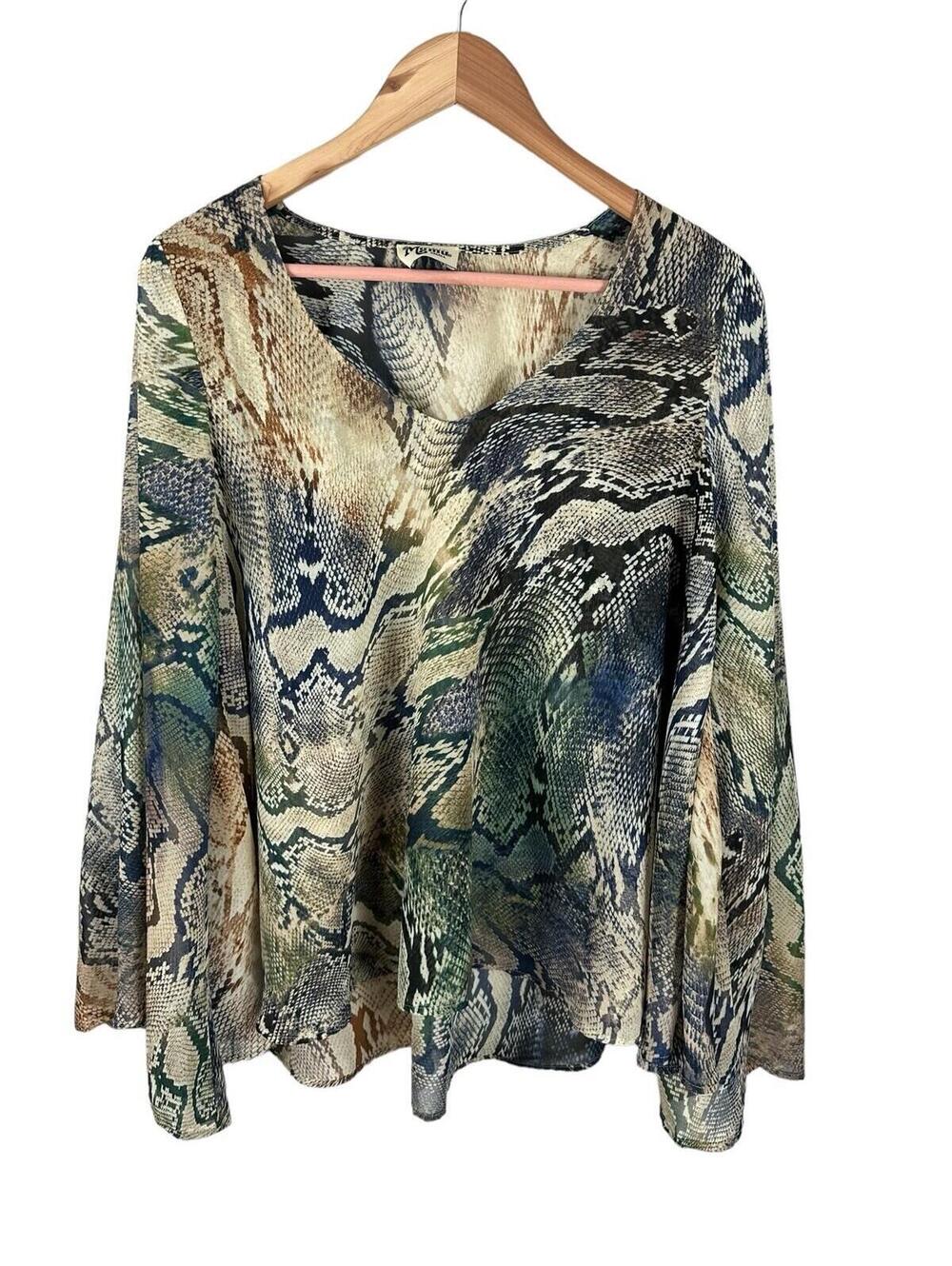 Show Me Your Mumu Lizzie Snake Reptile Print Tunic Top Flare Sleeve Small